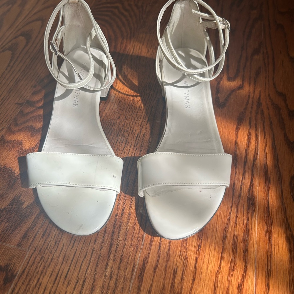 Stuart Weitzman White Minimalist Sandals with Ankle Straps